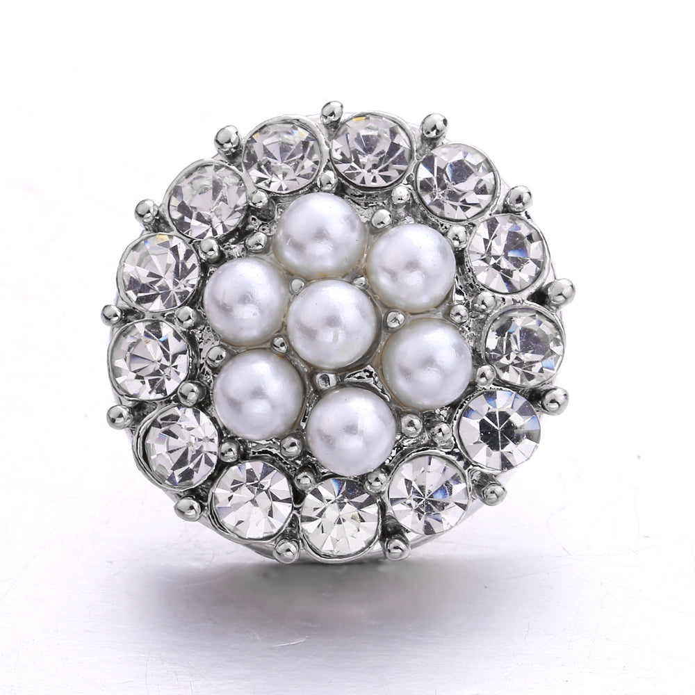 Interchangeable 18mm Pearl Snap Charms with Floral Rhinestone Designs