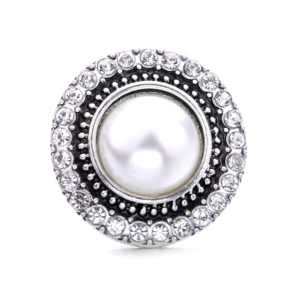 Interchangeable 18mm Pearl Snap Charms with Floral Rhinestone Designs