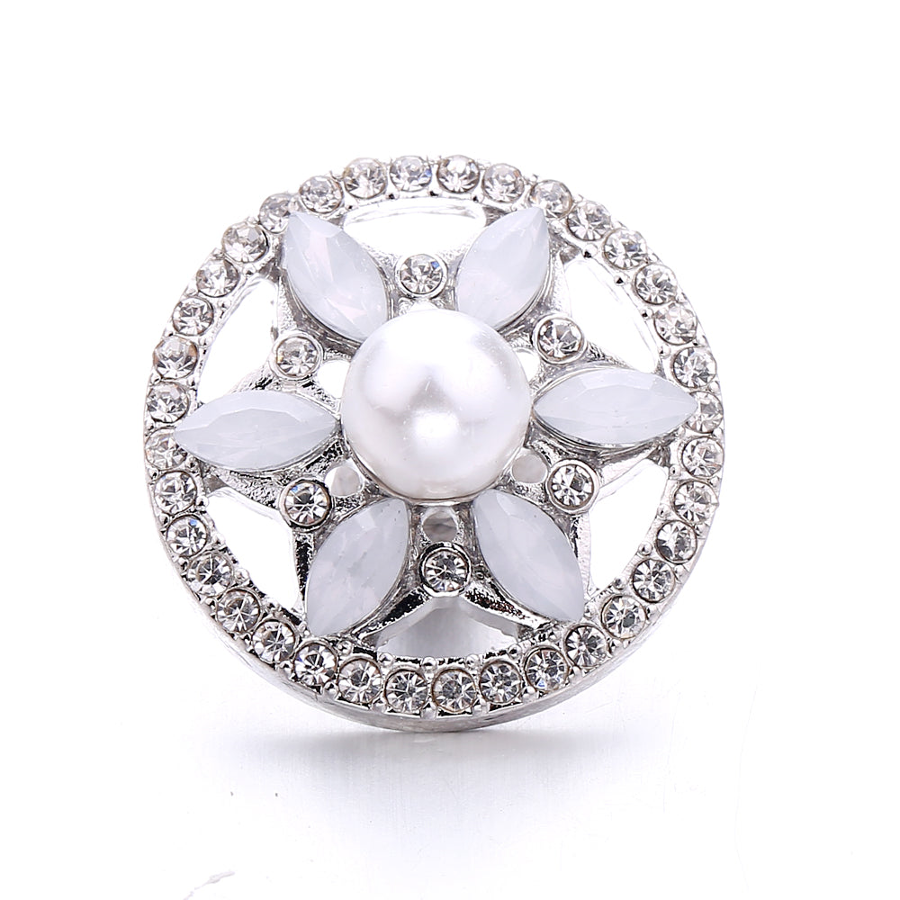 Interchangeable 18mm Pearl Snap Charms with Floral Rhinestone Designs