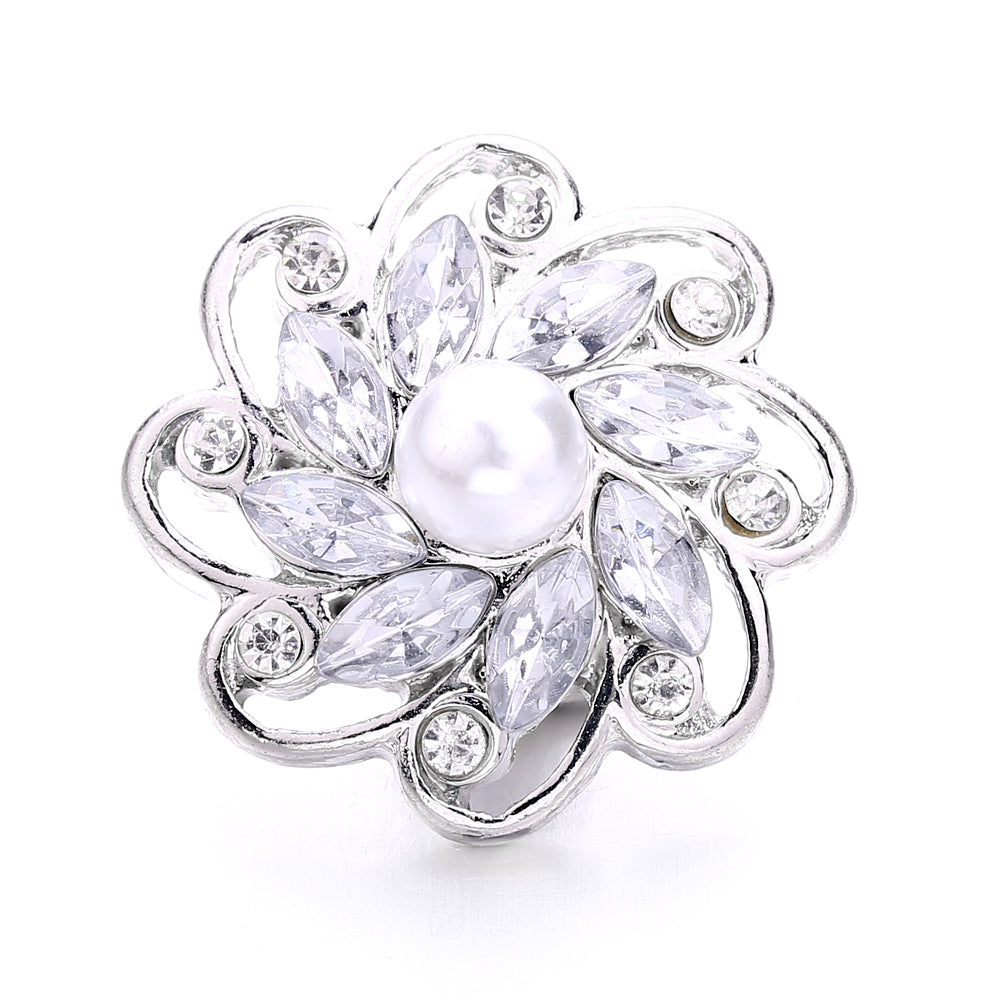 Interchangeable 18mm Pearl Snap Charms with Floral Rhinestone Designs