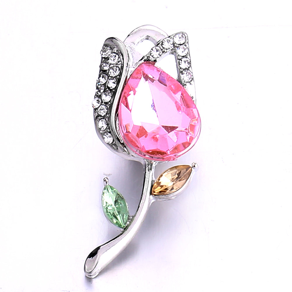 Pink Rhinestone Snap Pendant Necklace for Women – Sparkling Crystal Charm Jewelry