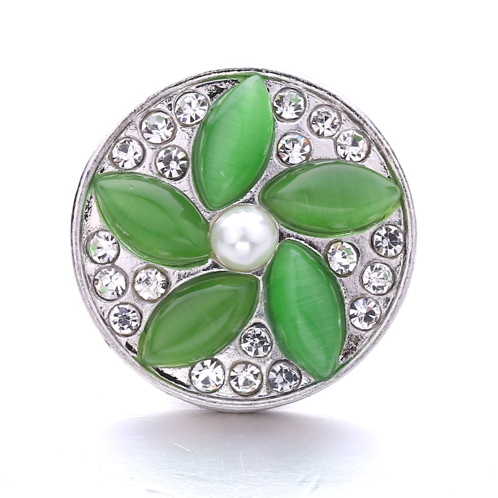 18mm Green Rhinestone Snap Charms | Nature-Inspired Interchangeable Jewelry Charms