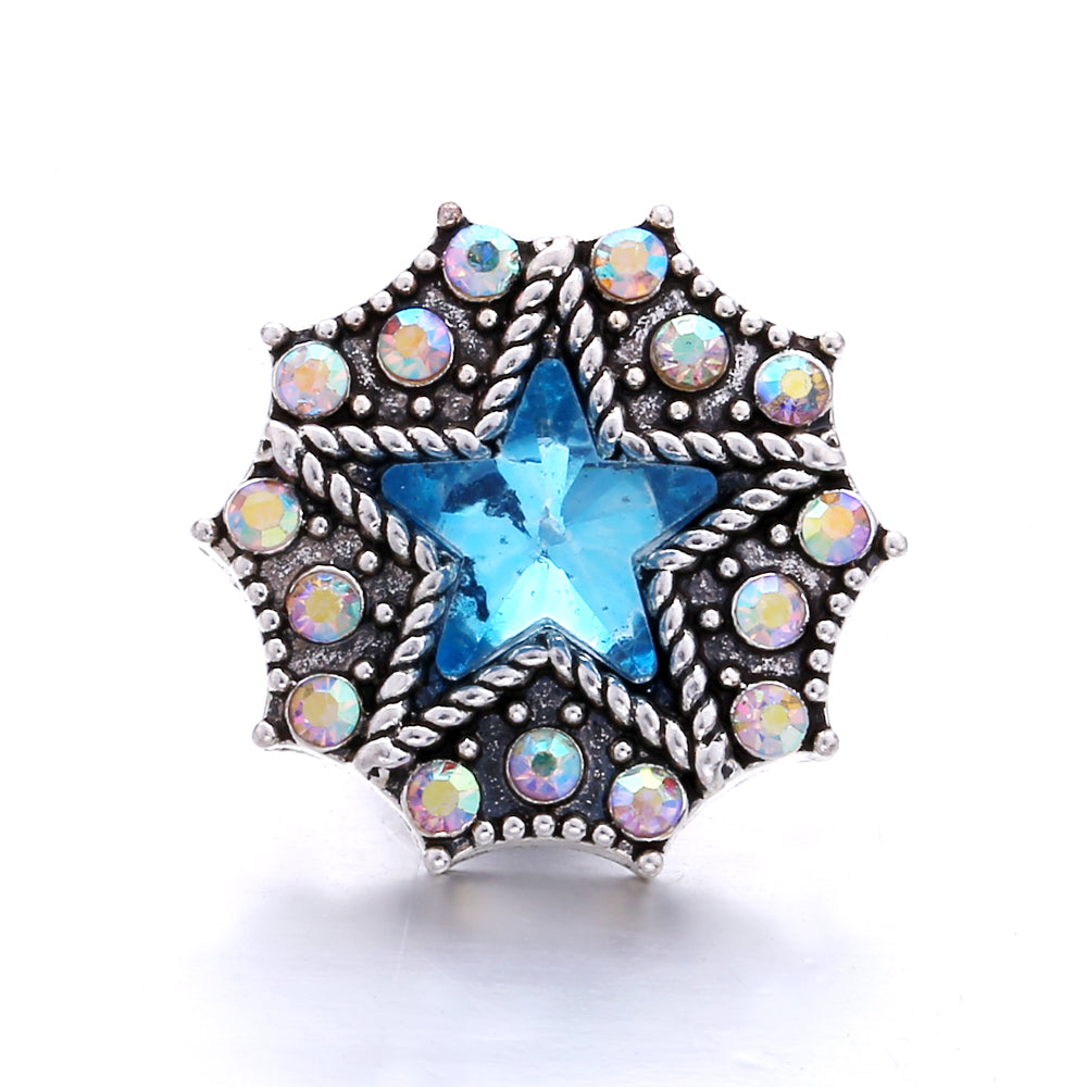 18mm Ocean Blue Snap Button Charm | Interchangeable Rhinestone Charm