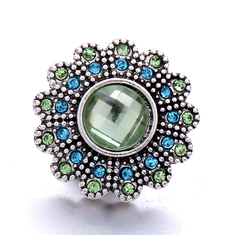 18mm Ocean Blue Snap Button Charm | Interchangeable Rhinestone Charm