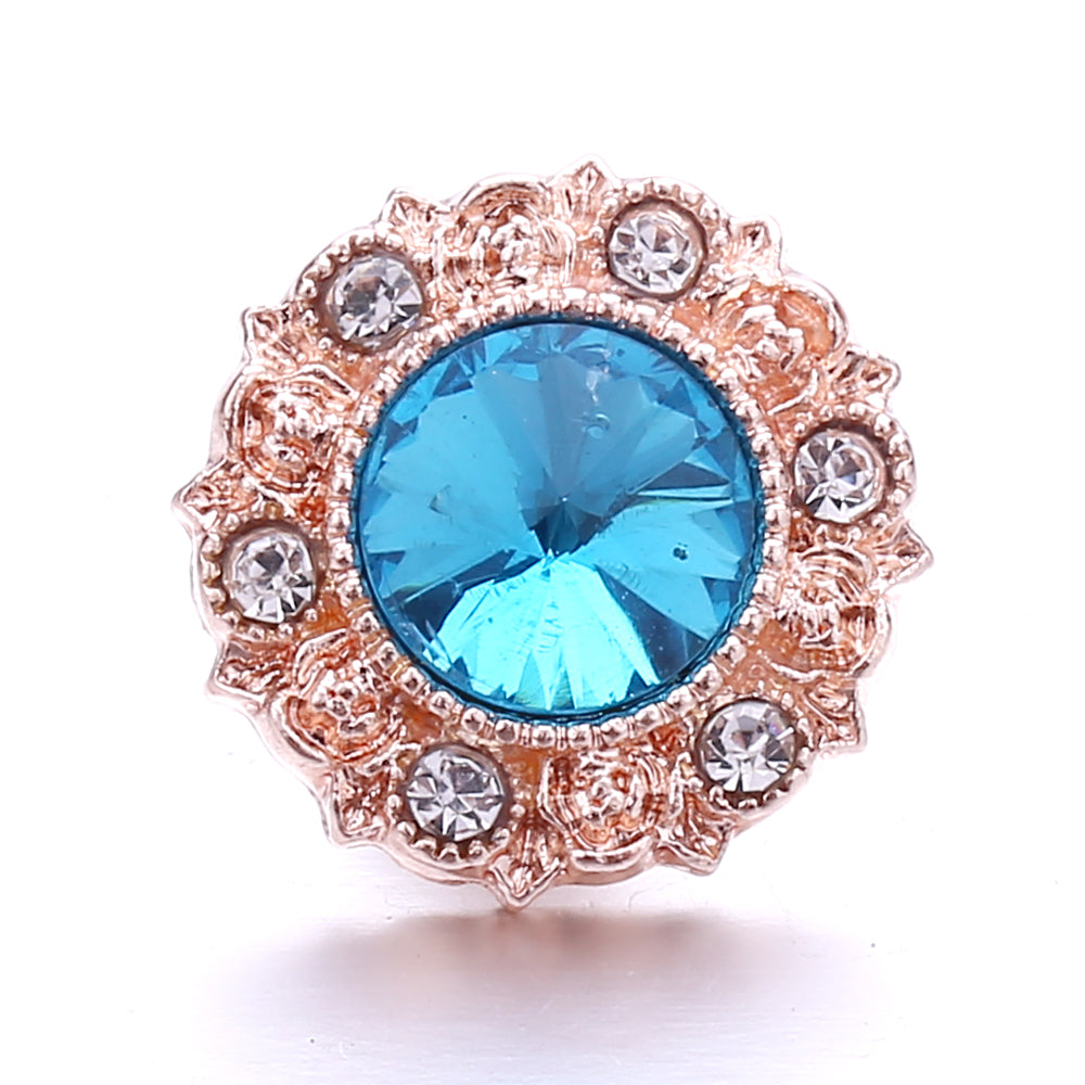 18mm Ocean Blue Snap Button Charm | Interchangeable Rhinestone Charm