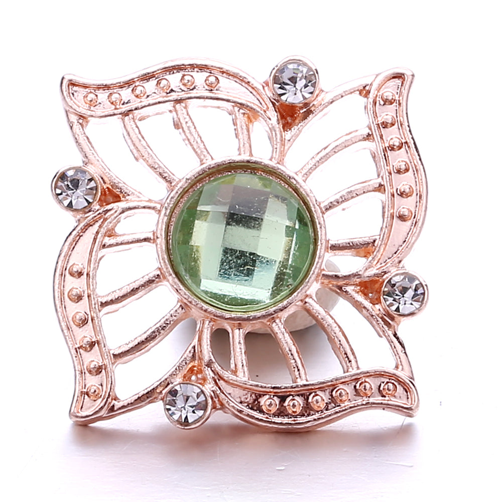 18mm Green Rhinestone Snap Charms | Nature-Inspired Interchangeable Jewelry Charms