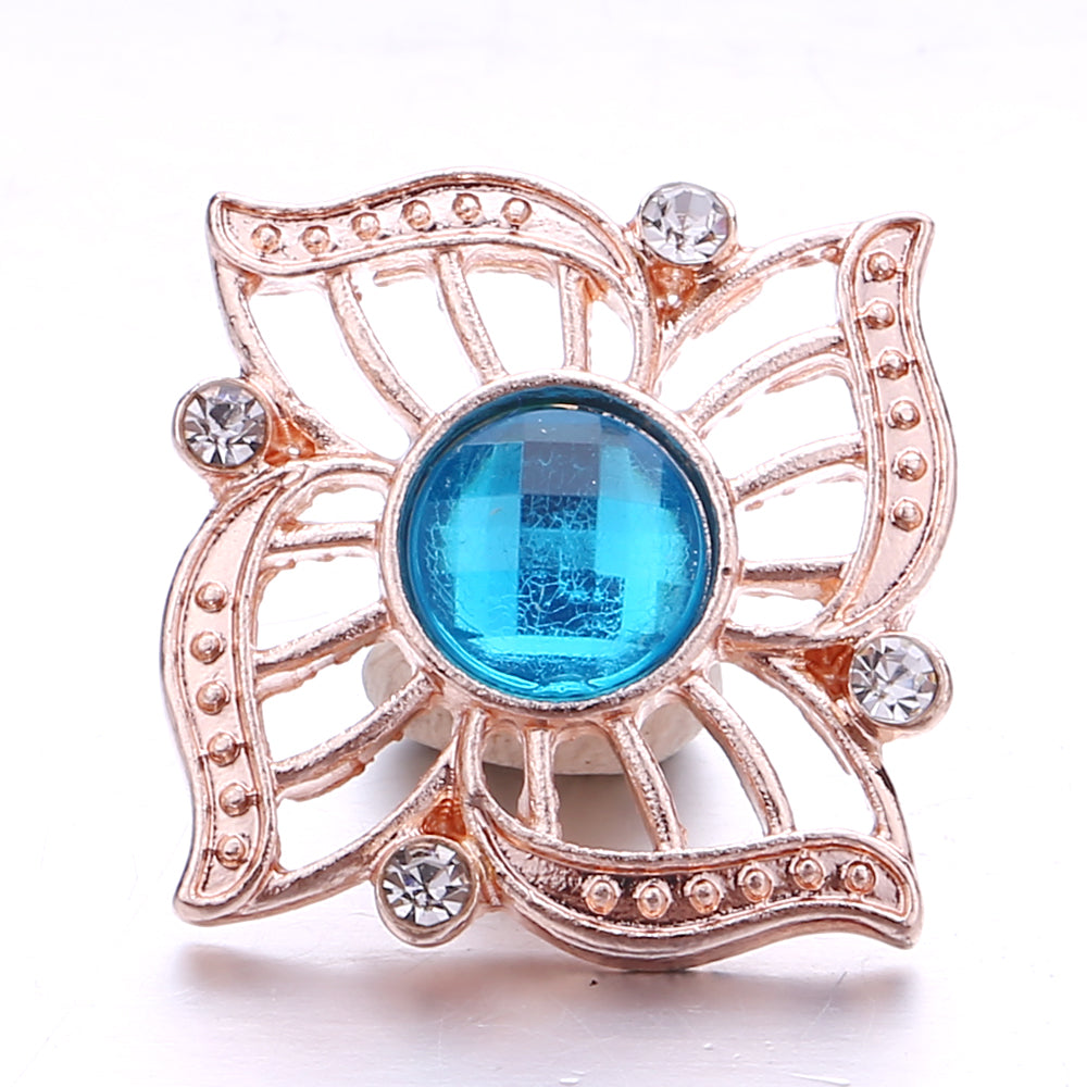 18mm Ocean Blue Snap Button Charm | Interchangeable Rhinestone Charm