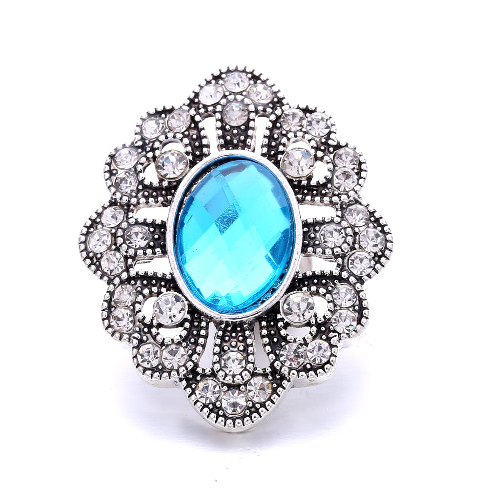 18mm Ocean Blue Snap Button Charm | Interchangeable Rhinestone Charm