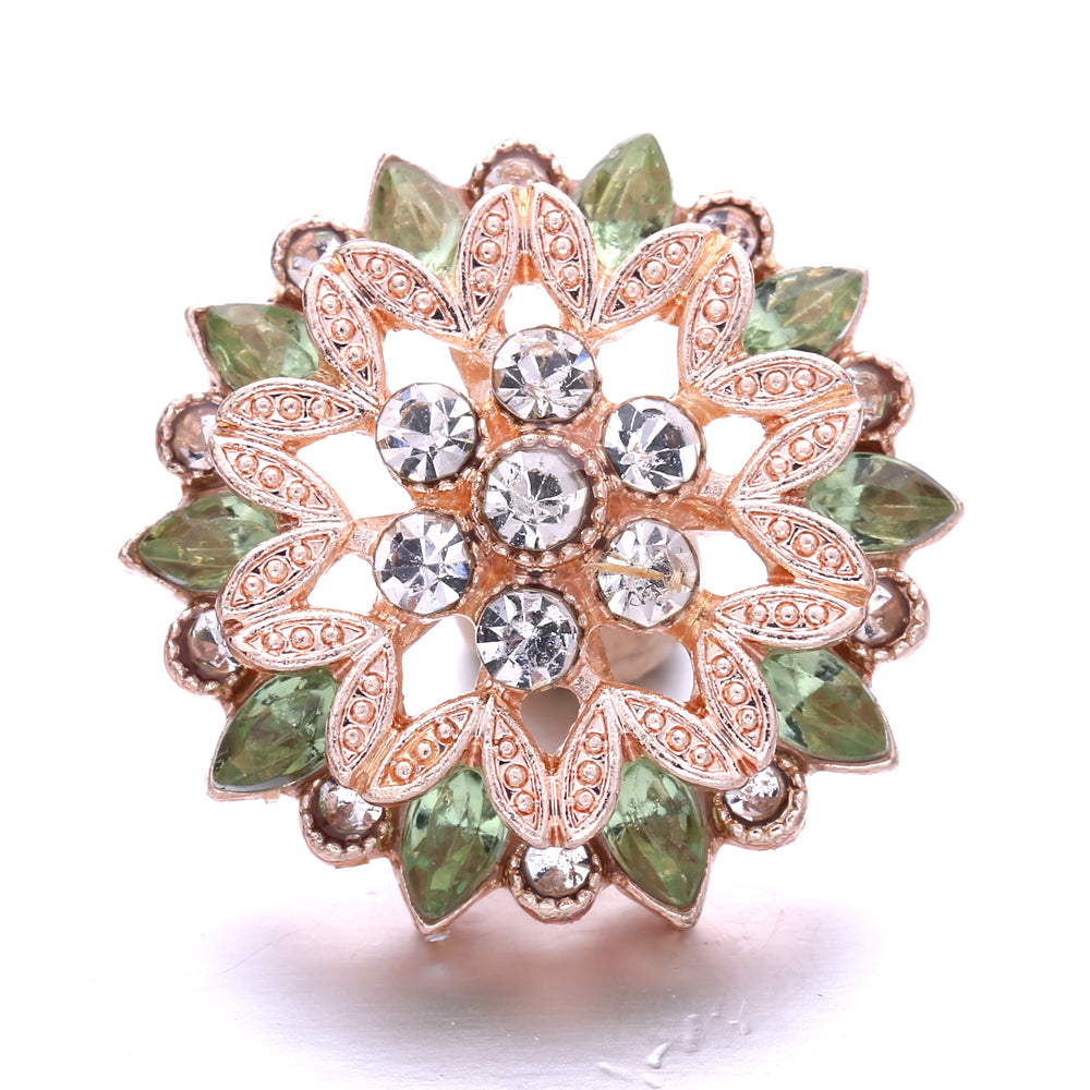 18mm Green Rhinestone Snap Charms | Nature-Inspired Interchangeable Jewelry Charms