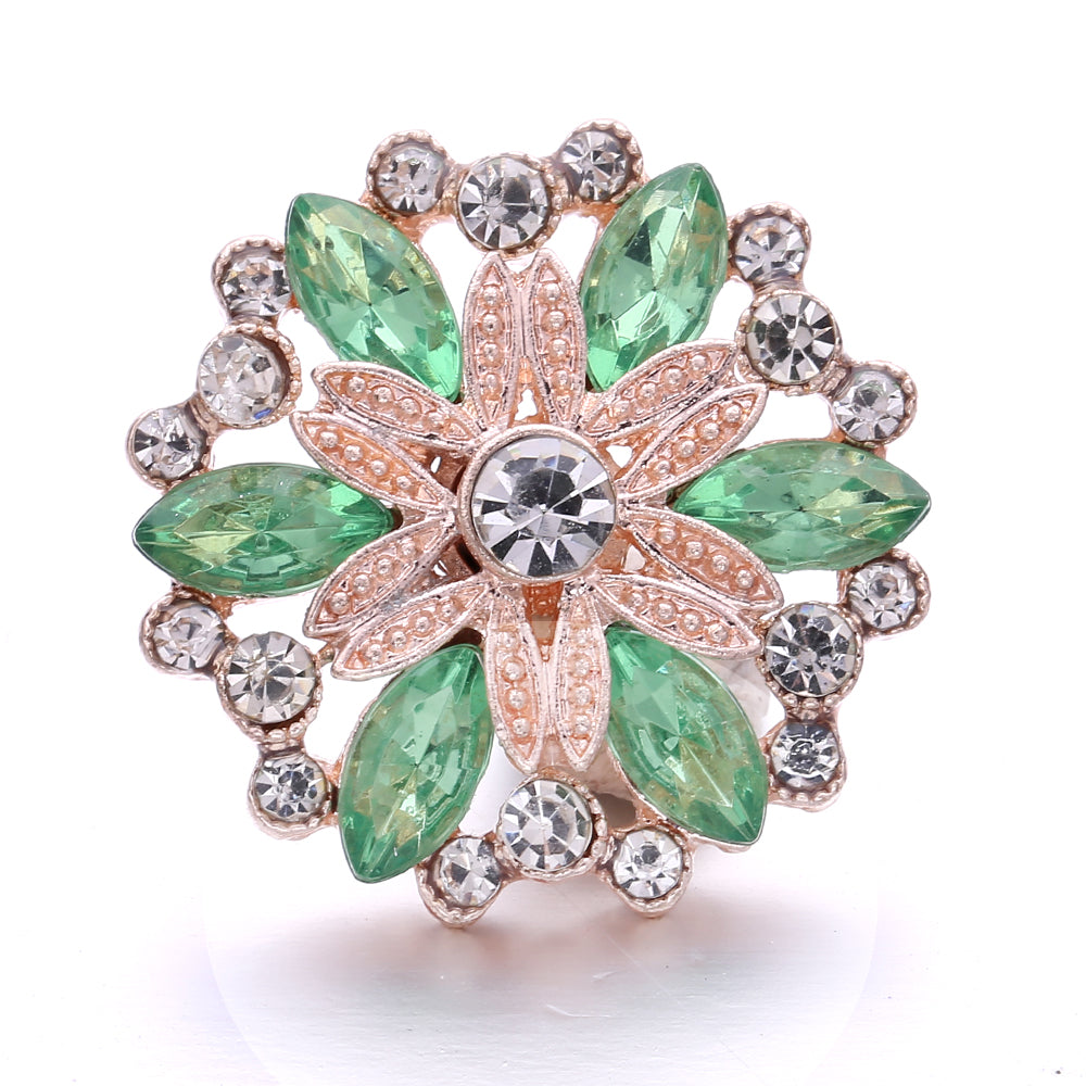 18mm Green Rhinestone Snap Charms | Nature-Inspired Interchangeable Jewelry Charms