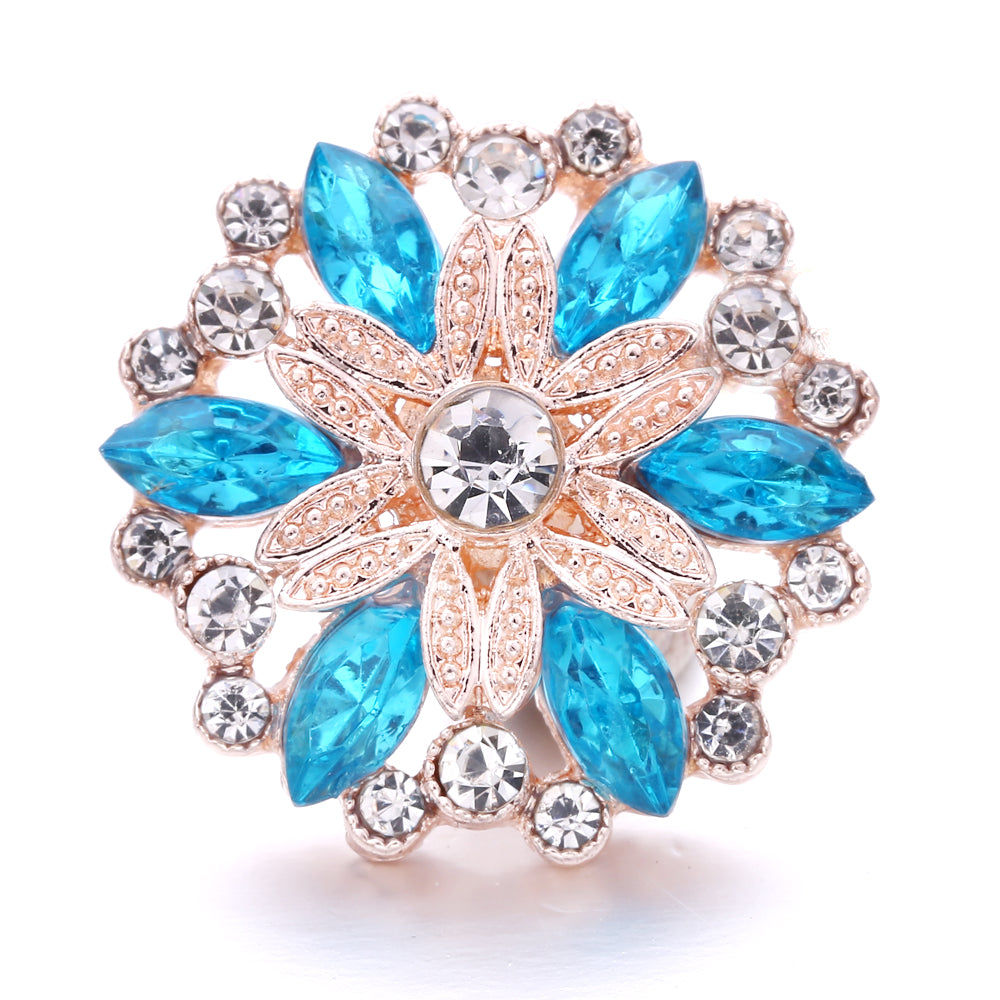 18mm Ocean Blue Snap Button Charm | Interchangeable Rhinestone Charm