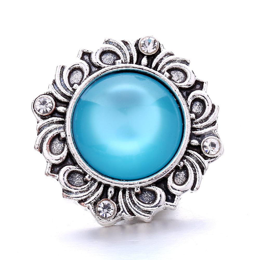 18mm Ocean Blue Snap Button Charm | Interchangeable Rhinestone Charm