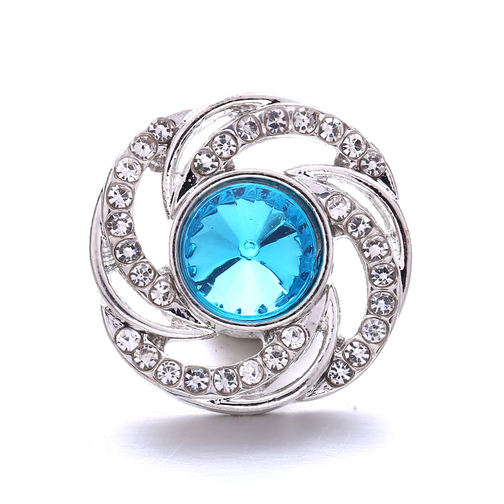 18mm Ocean Blue Snap Button Charm | Interchangeable Rhinestone Charm