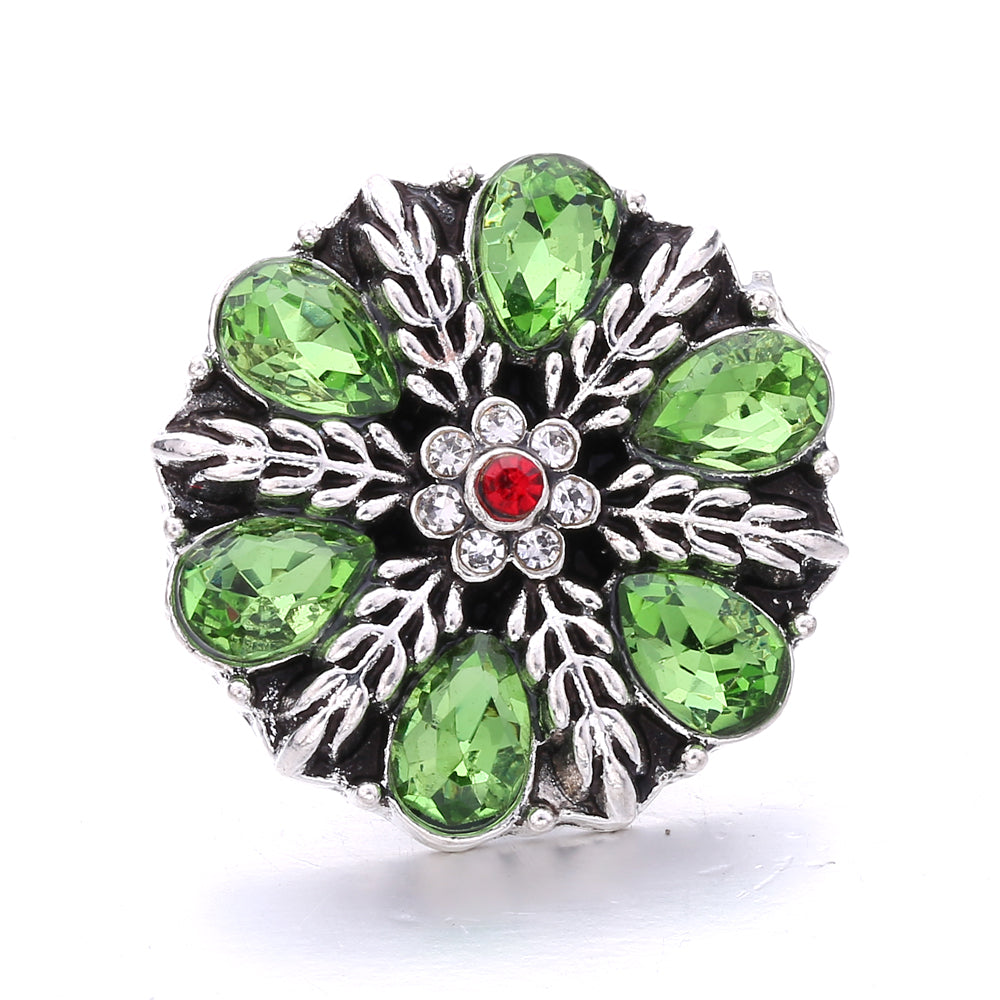 18mm Green Rhinestone Snap Charms | Nature-Inspired Interchangeable Jewelry Charms