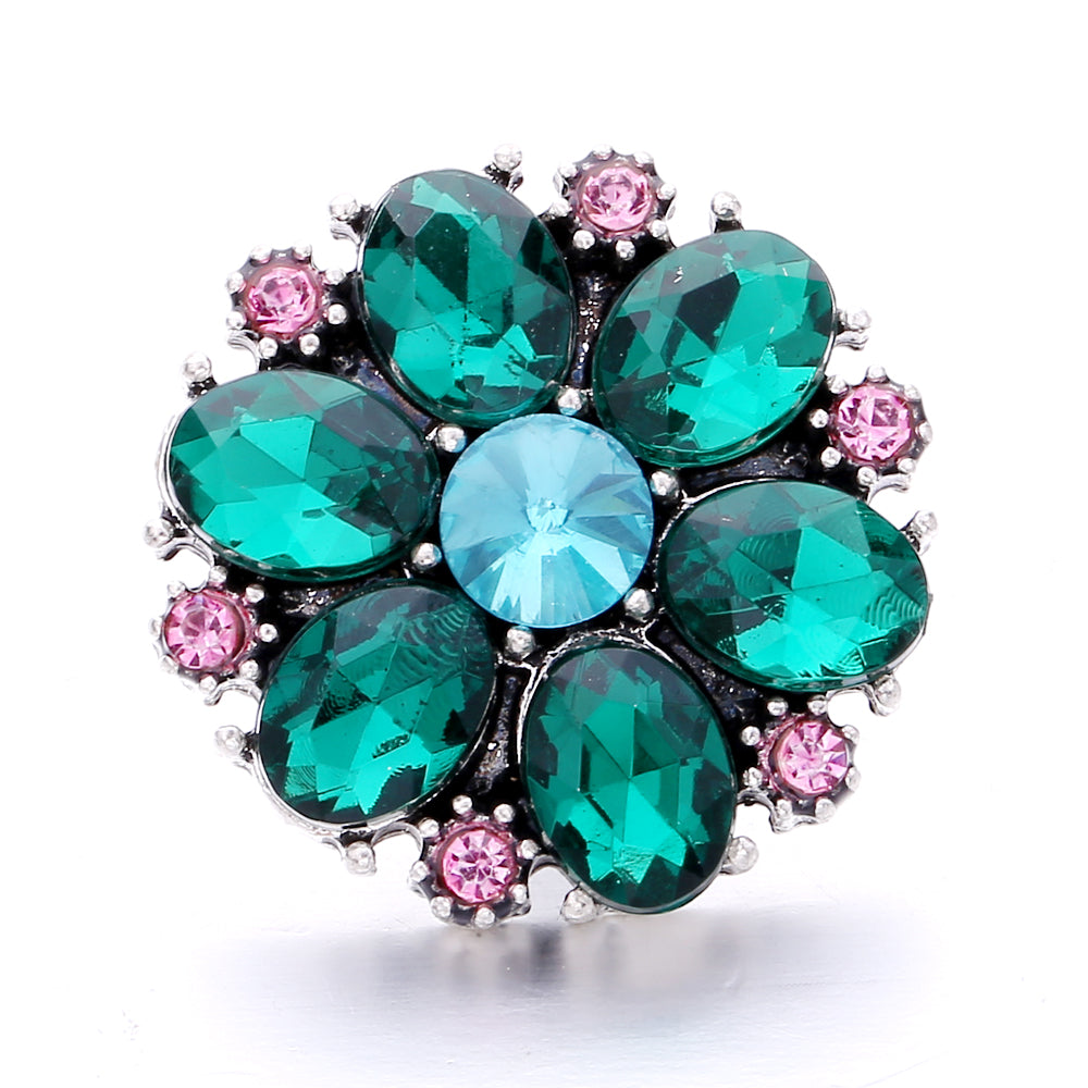 18mm Green Rhinestone Snap Charms | Nature-Inspired Interchangeable Jewelry Charms