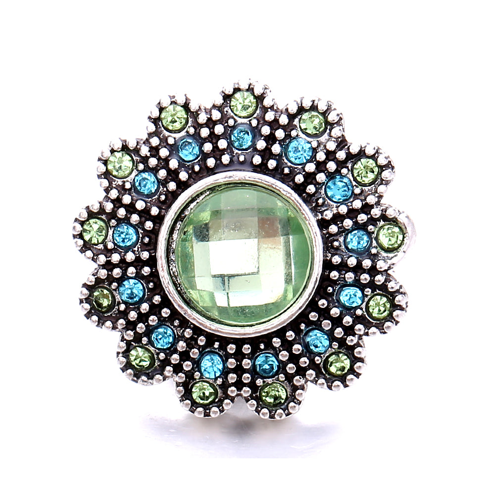 18mm Green Rhinestone Snap Charms | Nature-Inspired Interchangeable Jewelry Charms