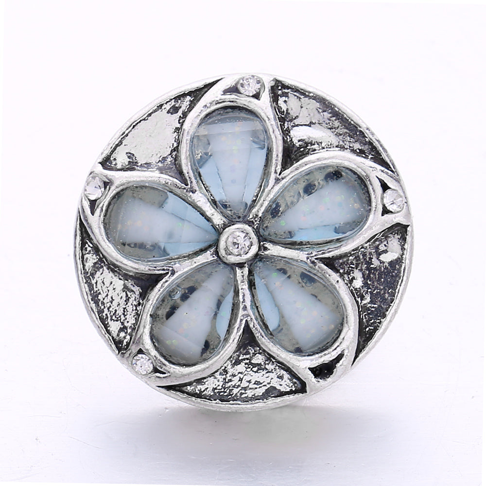 18mm Ocean Blue Snap Button Charm | Interchangeable Rhinestone Charm