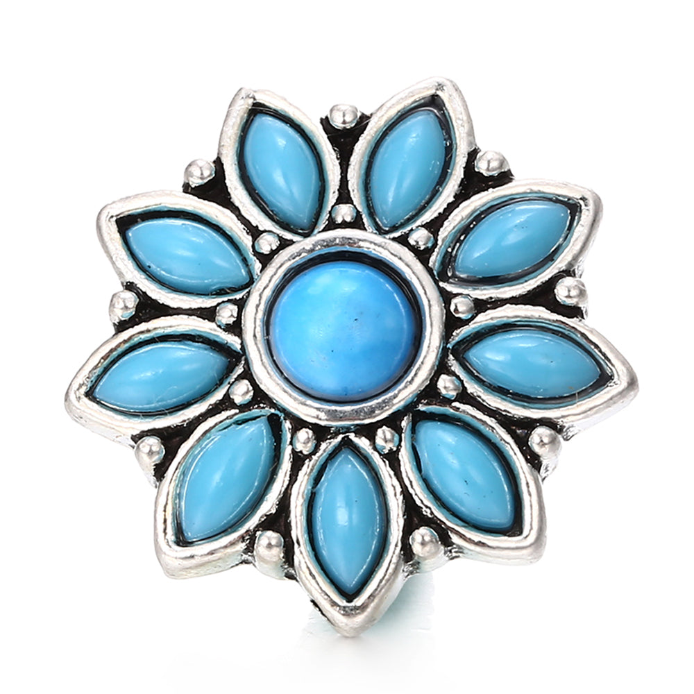 18mm Ocean Blue Snap Button Charm | Interchangeable Rhinestone Charm