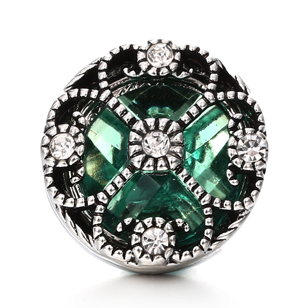 18mm Green Rhinestone Snap Charms | Nature-Inspired Interchangeable Jewelry Charms