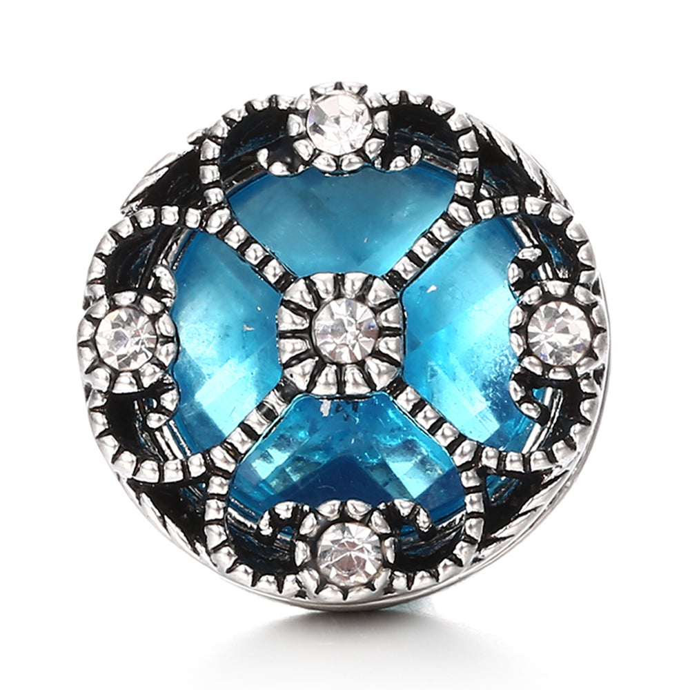 18mm Ocean Blue Snap Button Charm | Interchangeable Rhinestone Charm