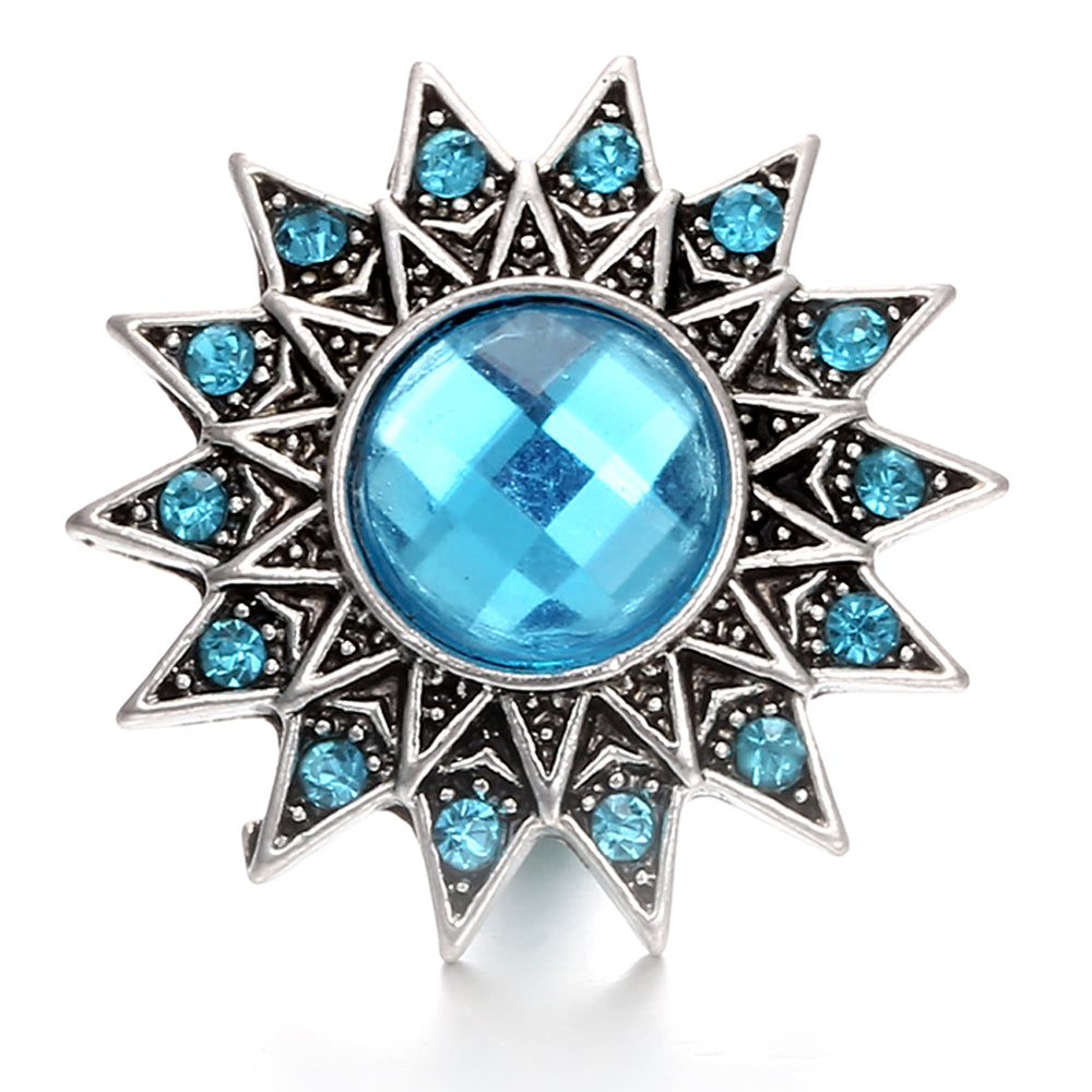 18mm Ocean Blue Snap Button Charm | Interchangeable Rhinestone Charm