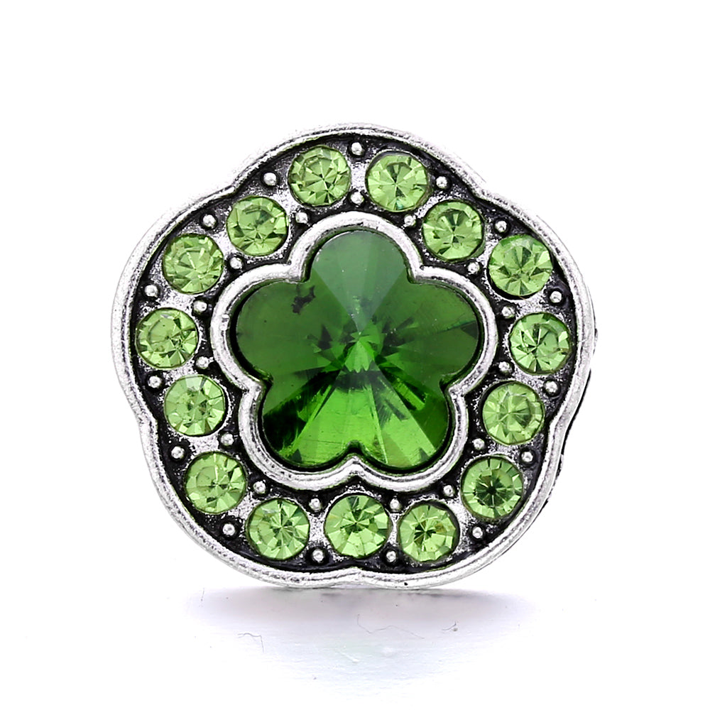 18mm Green Rhinestone Snap Charms | Nature-Inspired Interchangeable Jewelry Charms