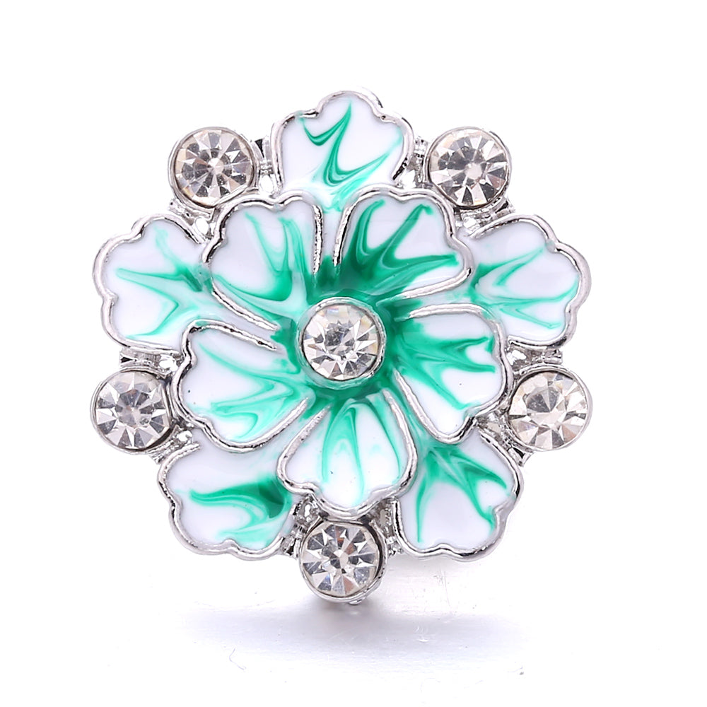 18mm Green Rhinestone Snap Charms | Nature-Inspired Interchangeable Jewelry Charms