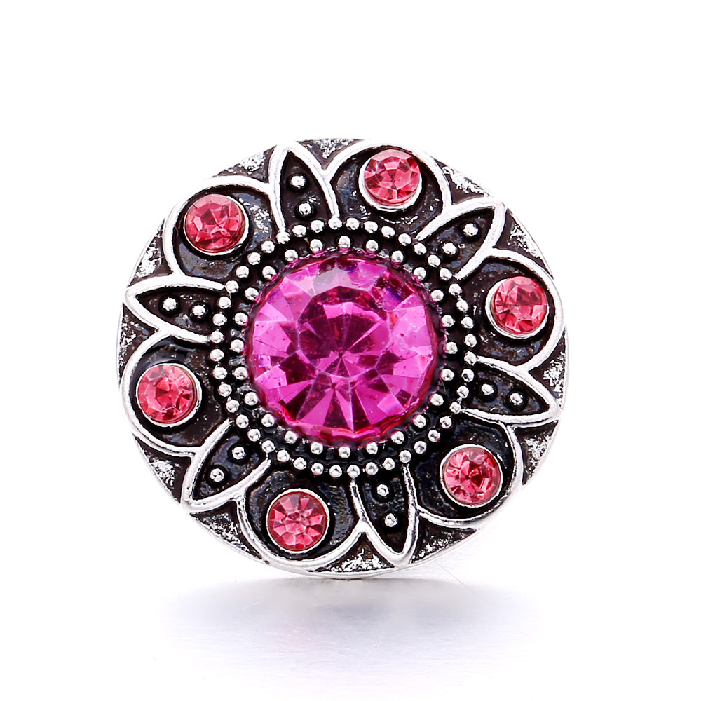 18mm Pink Rhinestone Snap Charm | Interchangeable Crystal Jewelry Charm