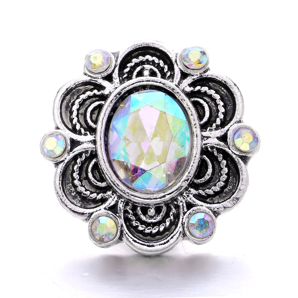 Shiny Rhinestone Inlaid 18mm Snap Button Charm Zinc Alloy Charms