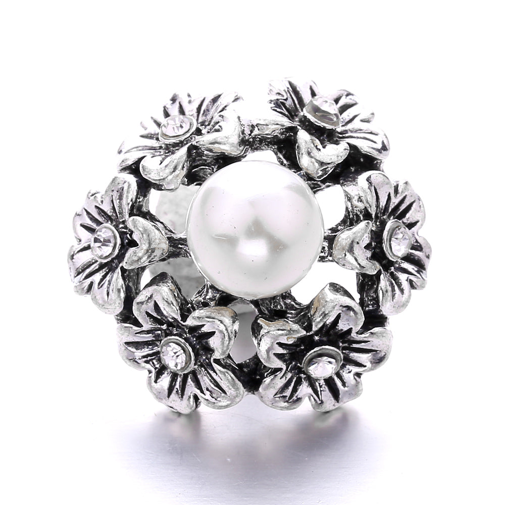Interchangeable 18mm Pearl Snap Charms with Floral Rhinestone Designs