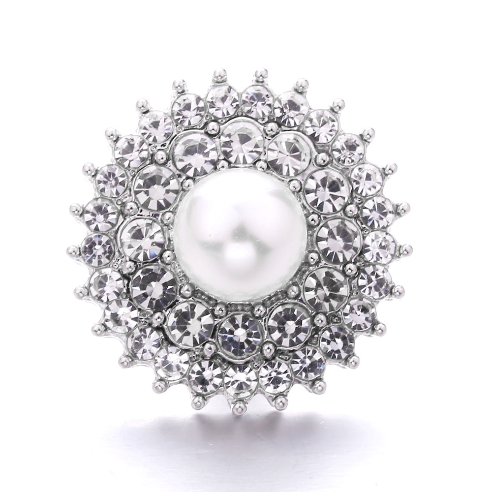 Interchangeable 18mm Pearl Snap Charms with Floral Rhinestone Designs