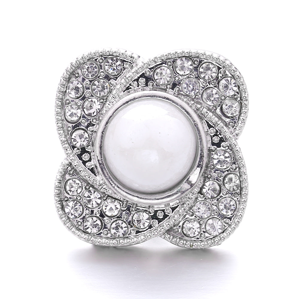 Interchangeable 18mm Pearl Snap Charms with Floral Rhinestone Designs