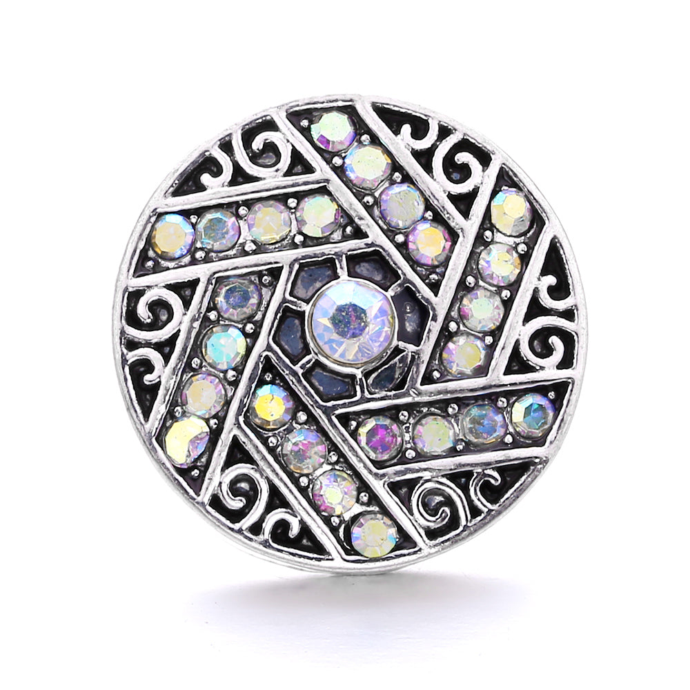 Shiny Rhinestone Inlaid 18mm Snap Button Charm Zinc Alloy Charms