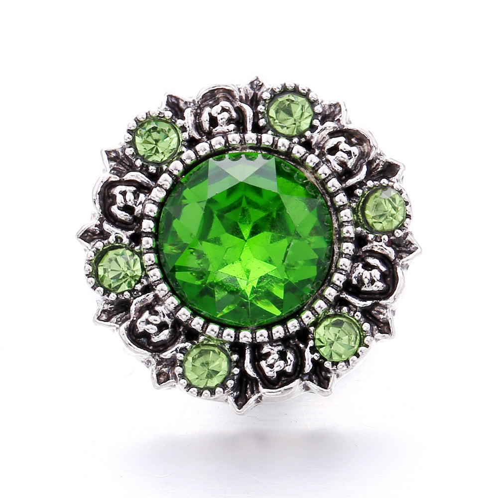 18mm Forest Green Rhinestone Snap  Charm | Interchangeable Jewelry Charm