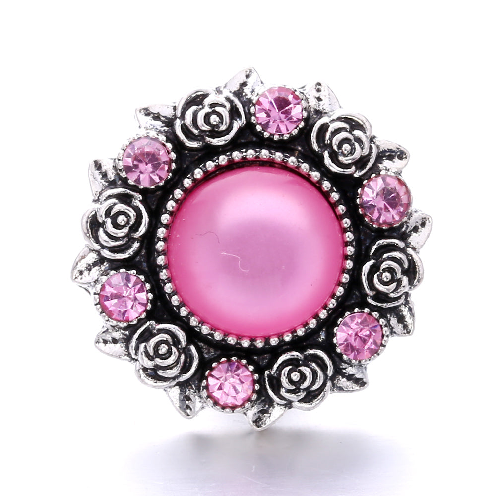 Vintage Pink Rhinestone 18mm Snap Charm | Retro Interchangeable Jewelry Charm