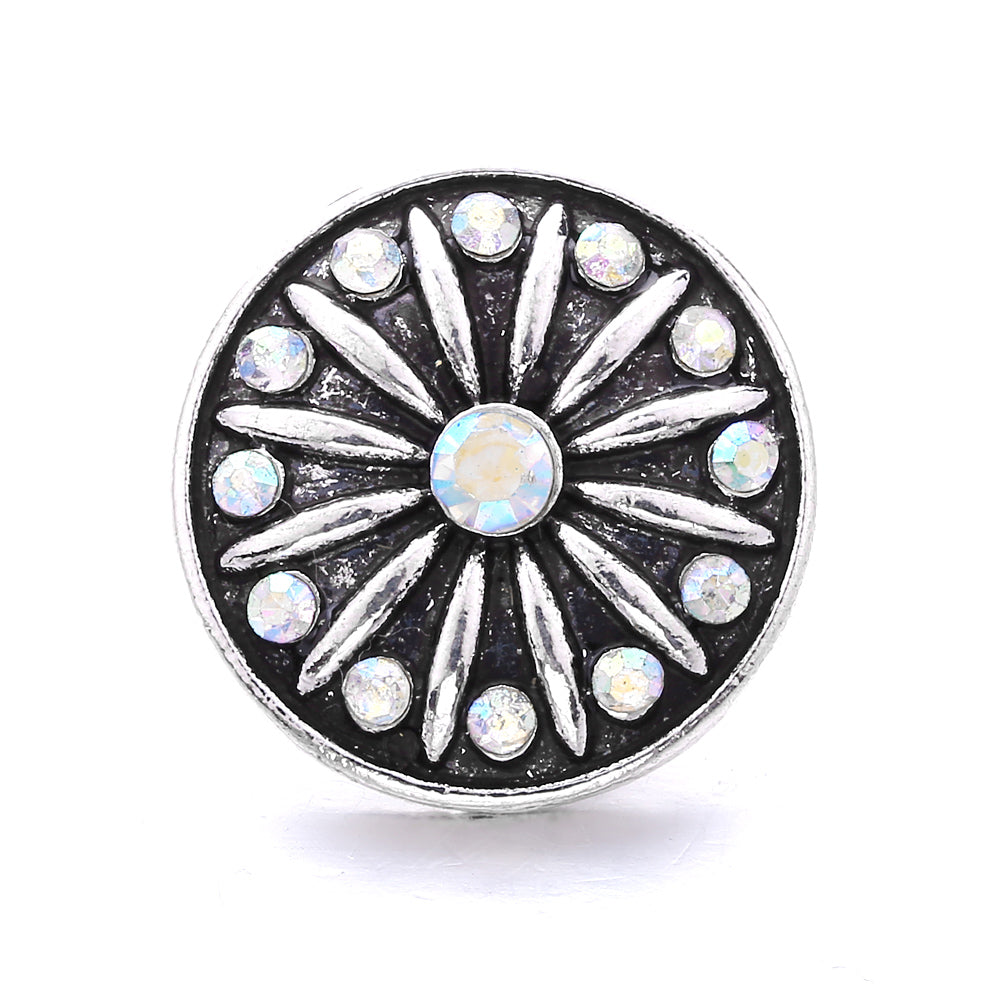 Shiny Rhinestone Inlaid 18mm Snap Button Charm Zinc Alloy Charms