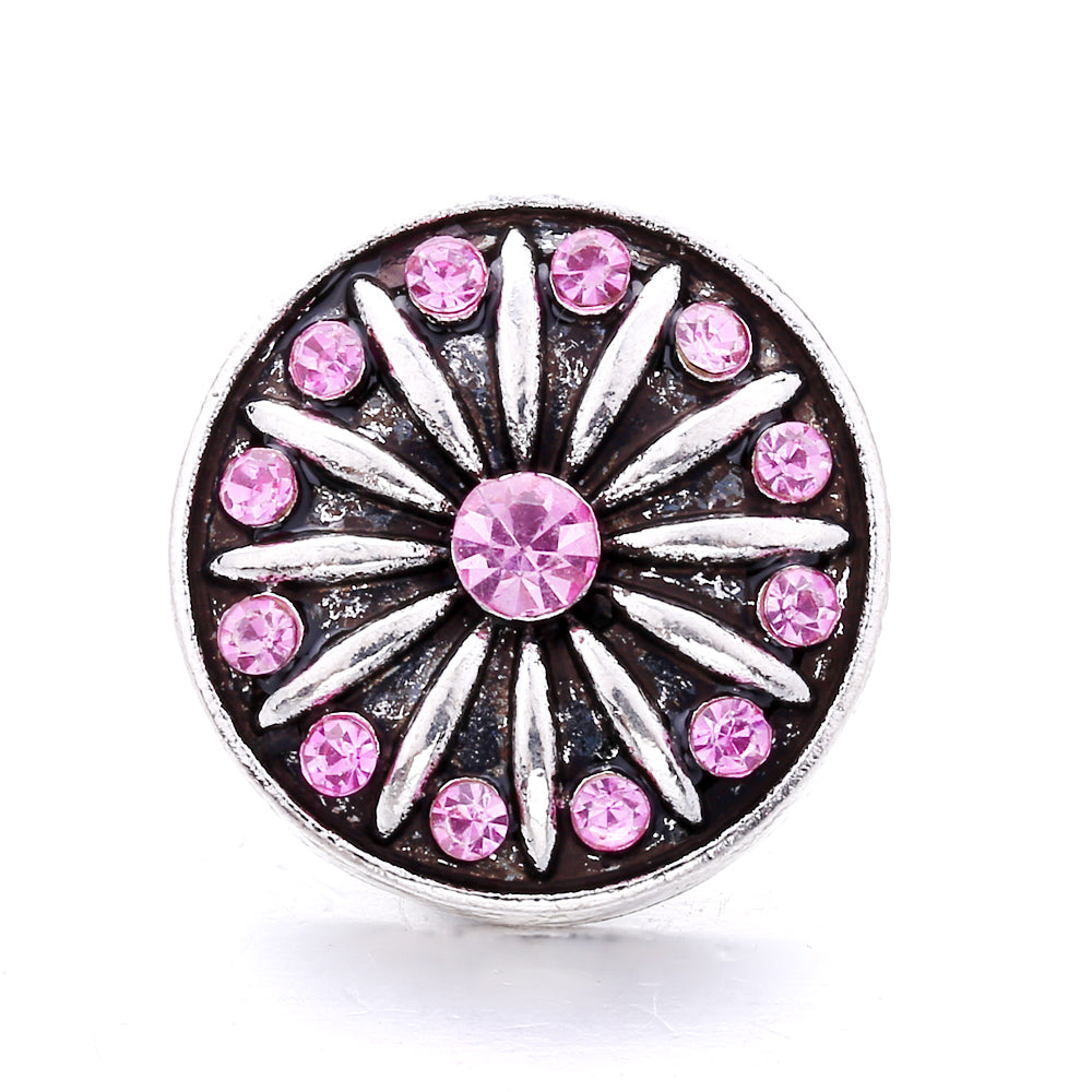 Vintage Pink Rhinestone 18mm Snap Charm | Retro Interchangeable Jewelry Charm