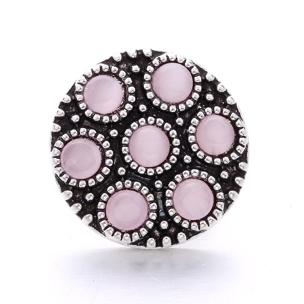 Vintage Pink Rhinestone 18mm Snap Charm | Retro Interchangeable Jewelry Charm