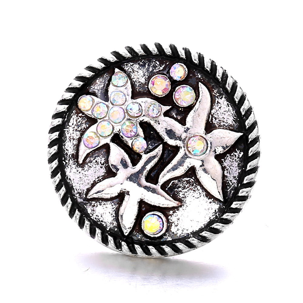 Shiny Rhinestone Inlaid 18mm Snap Button Charm Zinc Alloy Charms