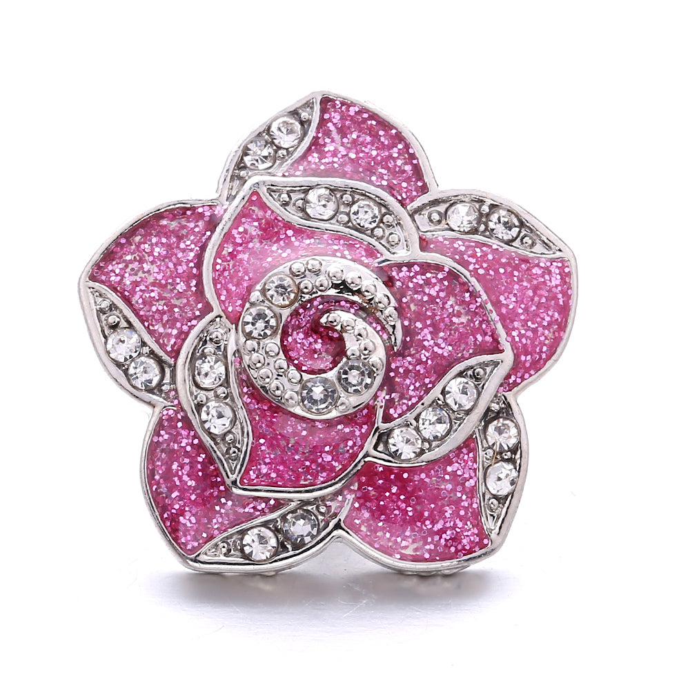 Vintage Pink Rhinestone 18mm Snap Charm | Retro Interchangeable Jewelry Charm
