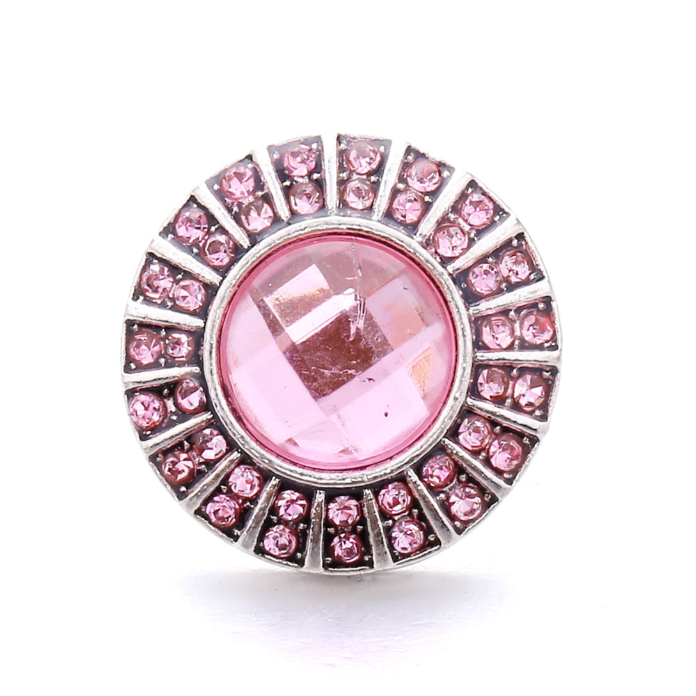 Vintage Pink Rhinestone 18mm Snap Charm | Retro Interchangeable Jewelry Charm