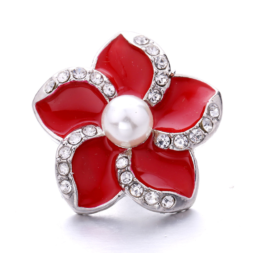 Interchangeable 18mm Pearl Snap Charms with Floral Rhinestone Designs