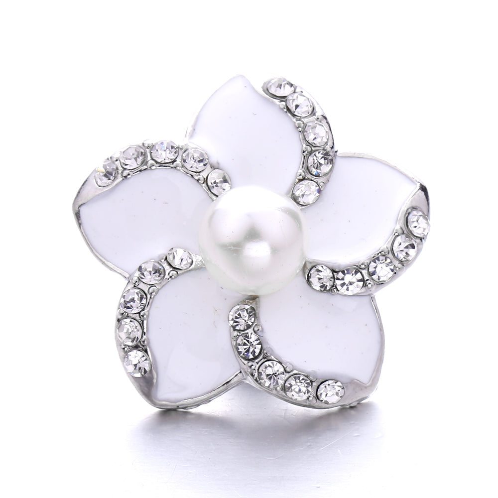 Interchangeable 18mm Pearl Snap Charms with Floral Rhinestone Designs