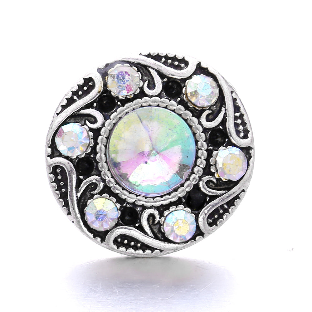 Shiny Rhinestone Inlaid 18mm Snap Button Charm Zinc Alloy Charms
