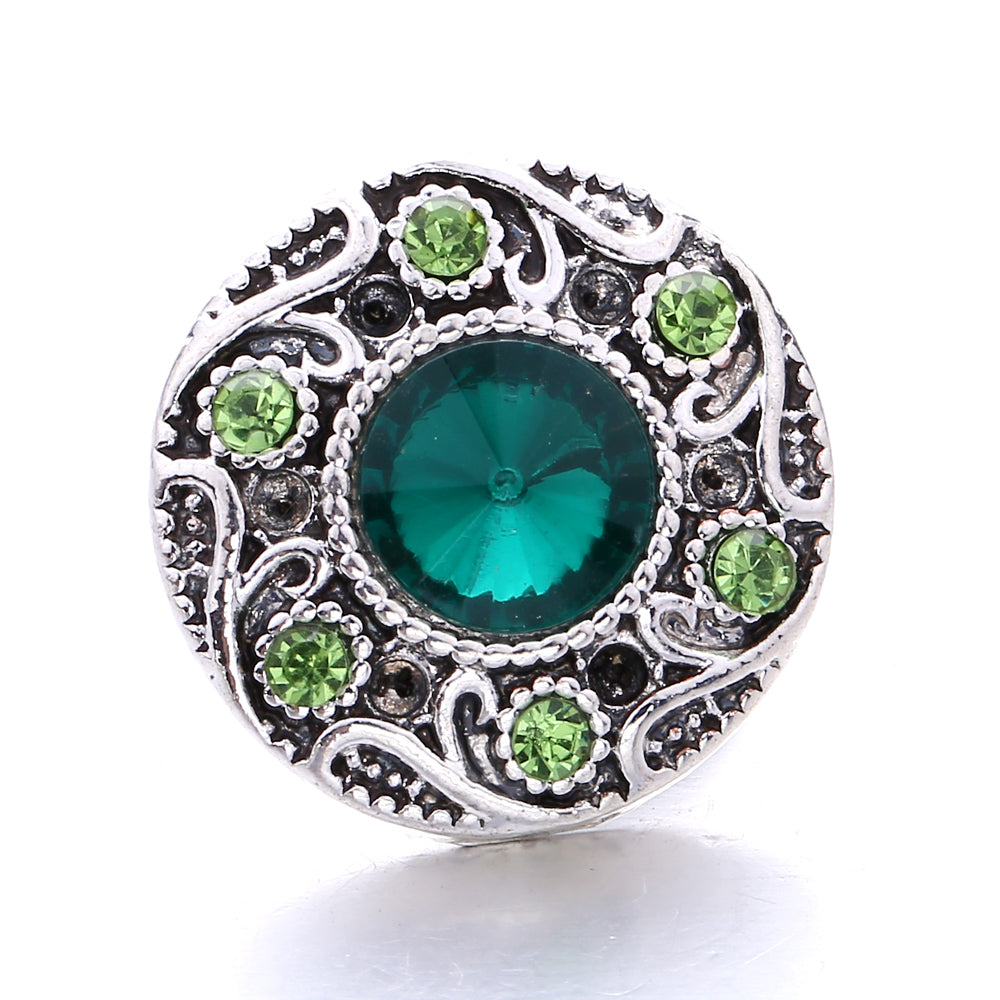 18mm Forest Green Rhinestone Snap  Charm | Interchangeable Jewelry Charm