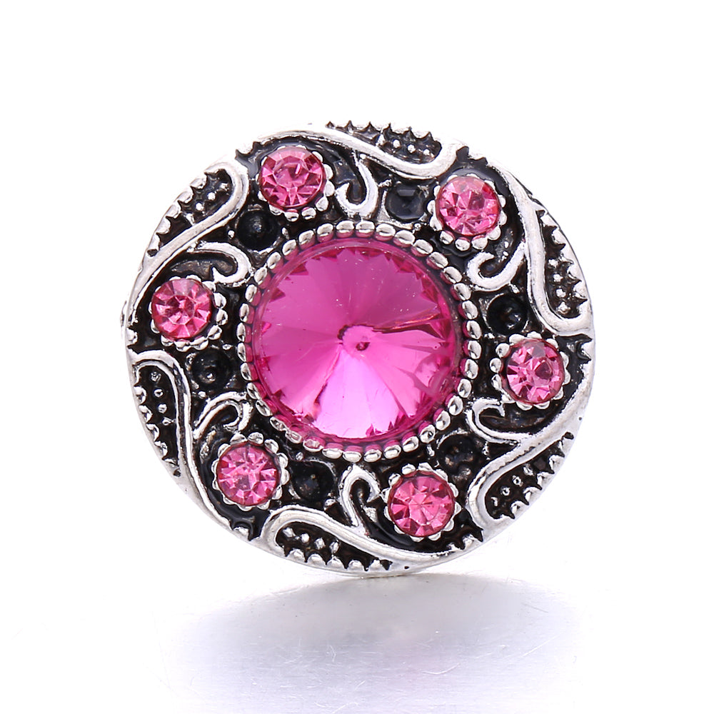18mm Pink Rhinestone Snap Charm | Interchangeable Crystal Jewelry Charm