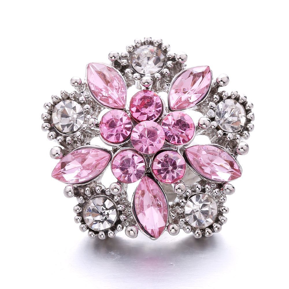 Vintage Pink Rhinestone 18mm Snap Charm | Retro Interchangeable Jewelry Charm