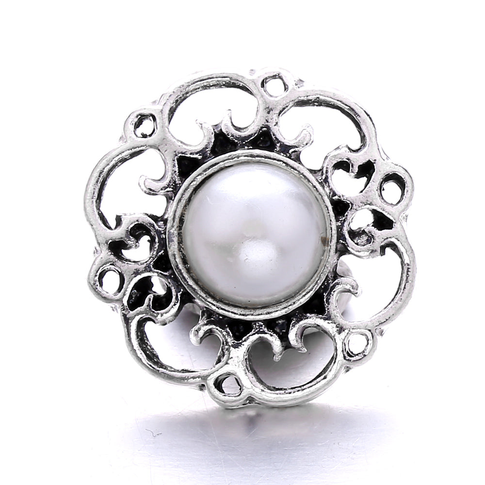 Interchangeable 18mm Pearl Snap Charms with Floral Rhinestone Designs