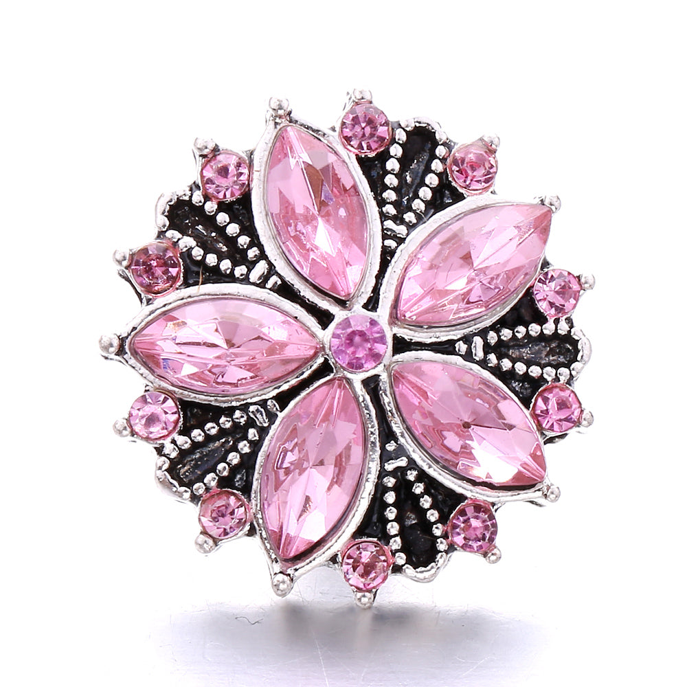 Vintage Pink Rhinestone 18mm Snap Charm | Retro Interchangeable Jewelry Charm