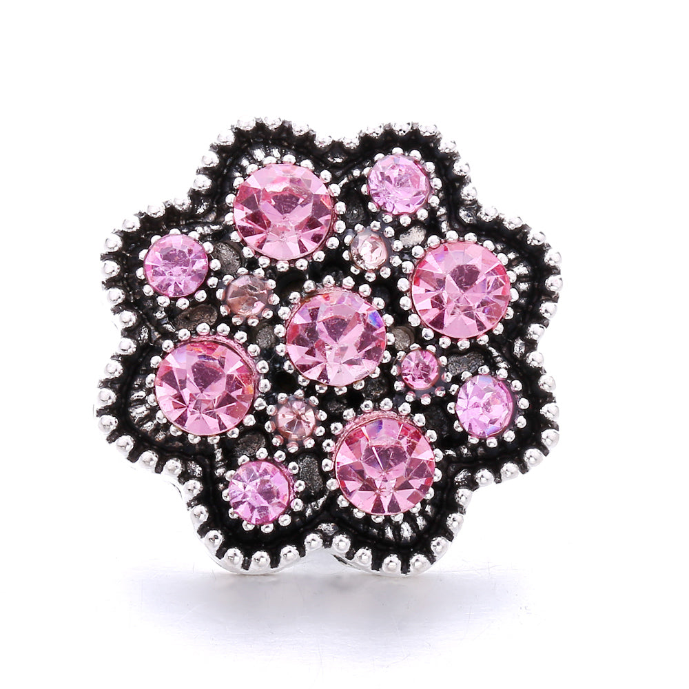 Vintage Pink Rhinestone 18mm Snap Charm | Retro Interchangeable Jewelry Charm